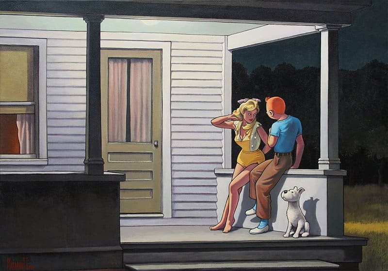 Tintin Meets Hopper: A Summer Evening by Xavier Marabout premium reproduction