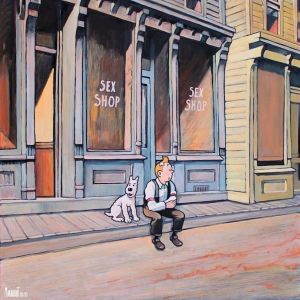 Tintin in Edward Hopper's World by Xavier Marabout wall art