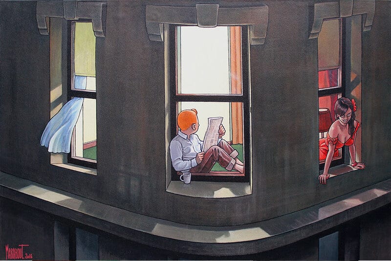 Tintin Hopper: A Night at the Window by Xavier Marabout premium reproduction