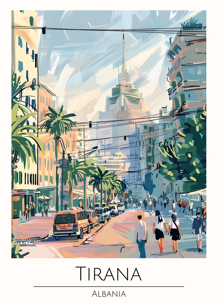Vibrant Streets of Tirana: A Modern Cityscape premium reproduction
