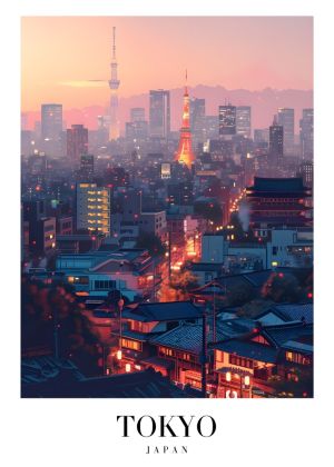 Tokyo Skyline at Dusk – A Harmonious Blend of Tradition and Modernity wall art