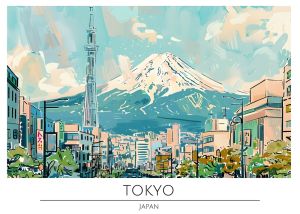 Scenic Urban Landscape: Tokyo and Mount Fuji wall art
