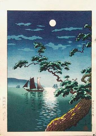 Tsuchiya Koitsu: Maiko Beach under the Moonlight premium reproduction