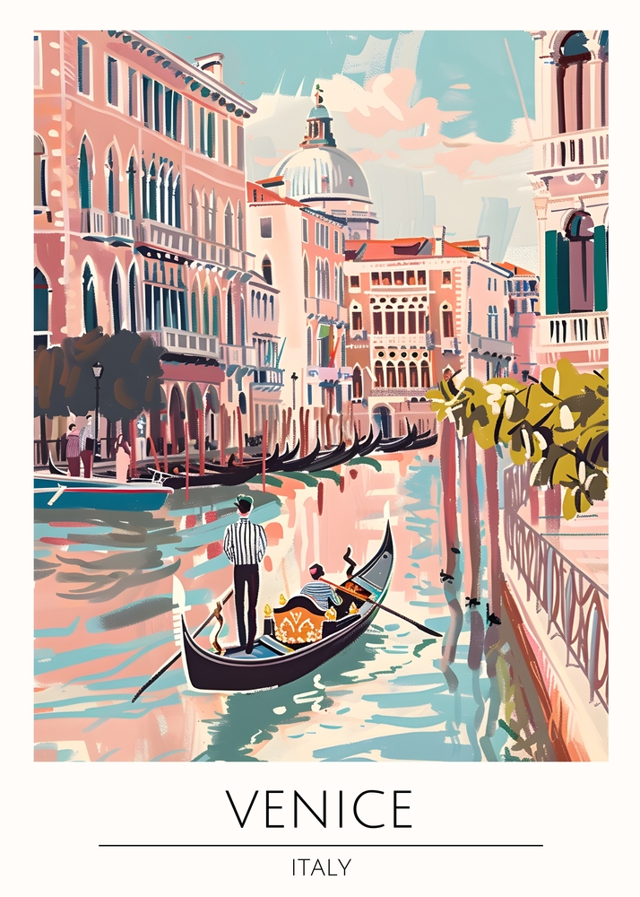 Venice Canal Scene - Charming Gondolas and Architecture premium reproduction