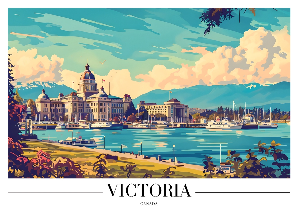 Scenic Harbor View of Victoria, Canada premium reproduction