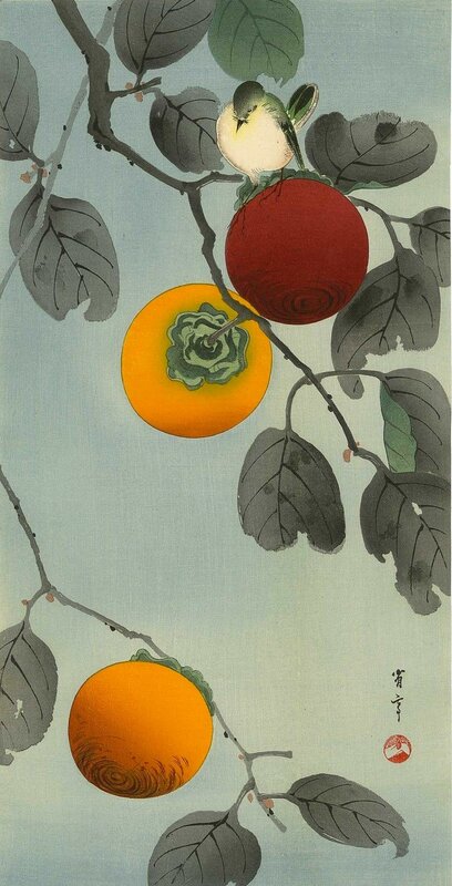 Watanabe Seitei: Bird on a Persimmon Tree premium reproduction