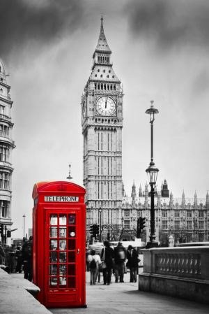 Iconic London: Red Telephone Box and Big Ben wall art