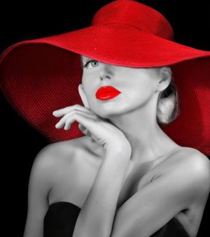 Monochrome Elegance with a Red Hat wall art