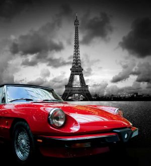 Parisian Elegance: Red Convertible and Eiffel Tower wall art