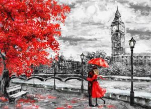 Romantic Stroll near Big Ben: A Red and White Contrast wall art