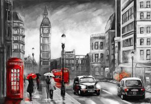 London in Monochrome with Red Accents wall art