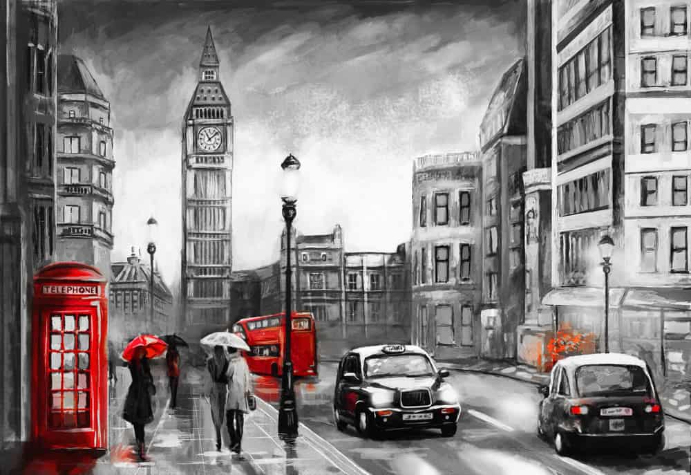London in Monochrome with Red Accents premium reproduction