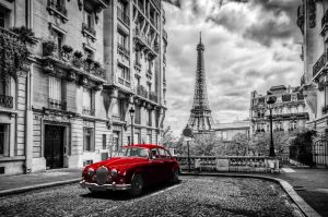 Vintage Red Car by Eiffel Tower wall art