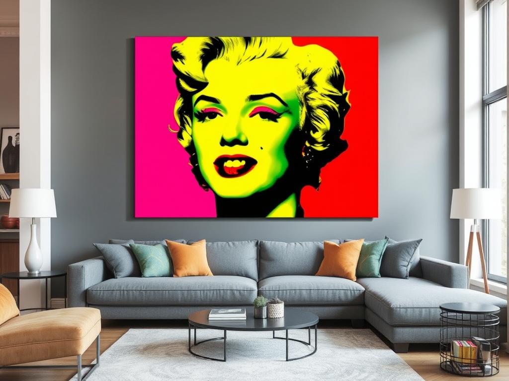 Andy Warhol Marilyn Monroe print in a modern living room