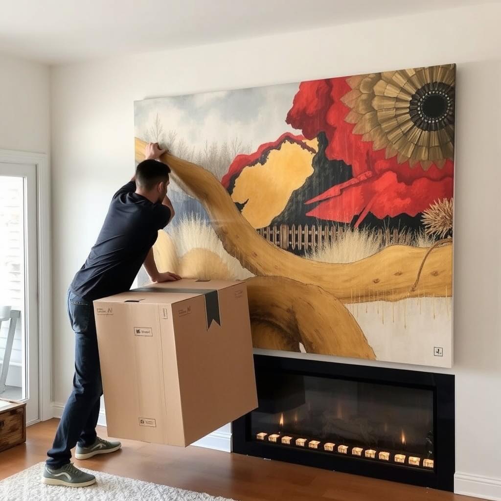 Delivery and installation of large wall canvas painting in customer's home