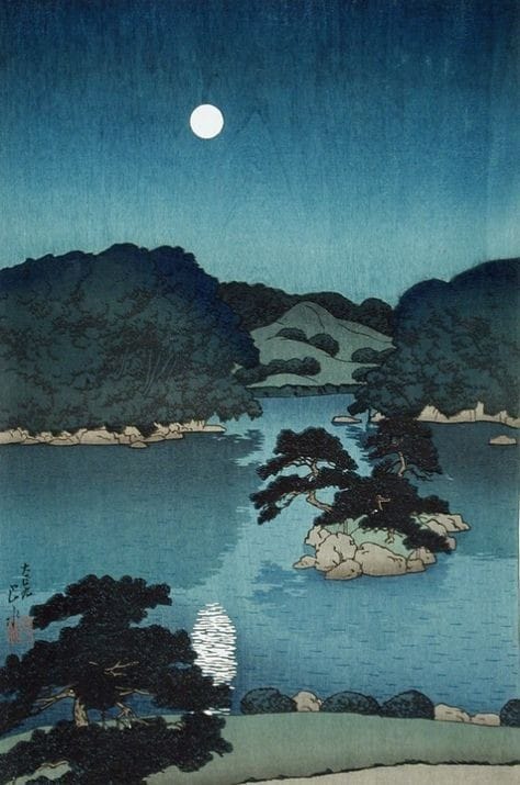 Kawase Hasui, Moonlit Night (Daisensui Pond), 1920