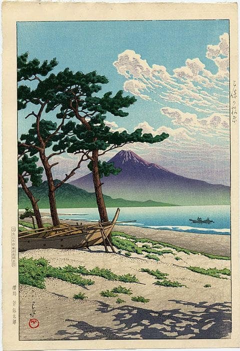 Kawase Hasui, Pine beach at Miho - 1931