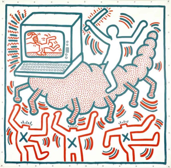 Keith Haring, Untitled 1983 - Caterpillar with computer head