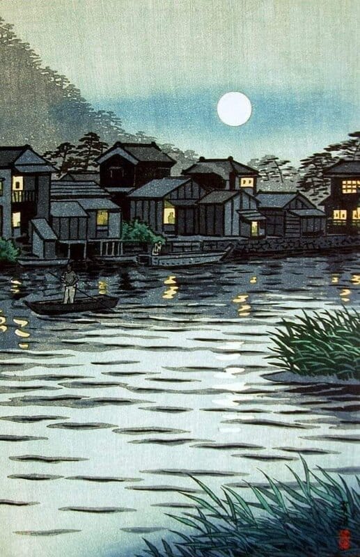 Shiro Kasamatsu, Rising Moon at River Katase, 1953