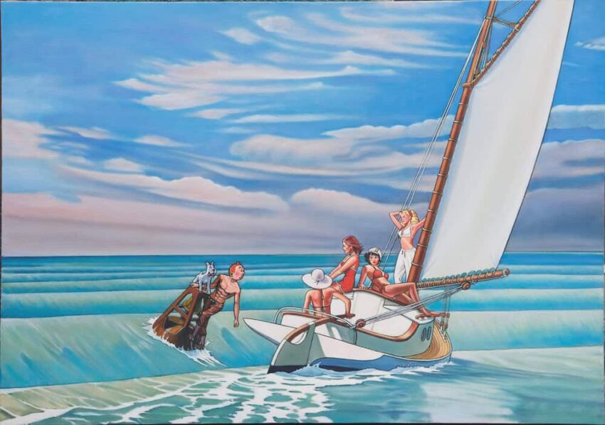 Tintin Hopper Lame de fond dans le style de Xavier Marabout