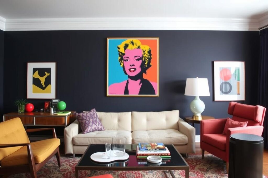 Andy Warhol prints paired with complementary furniture and decor