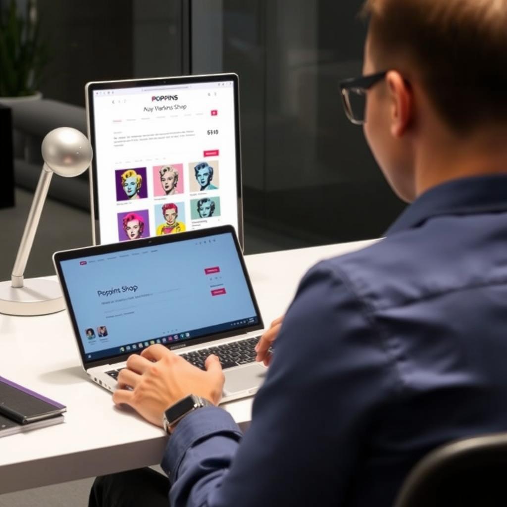 Customer browsing Andy Warhol prints on Poppins Shop website