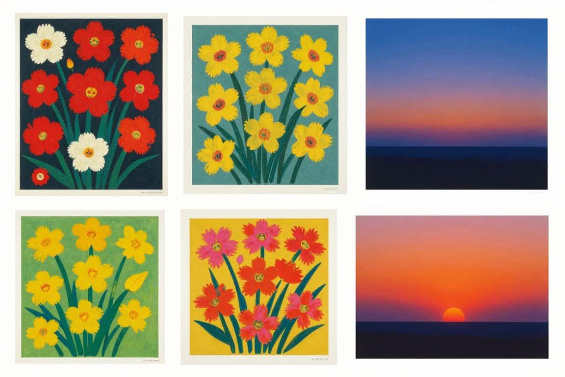 Andy warhol nature-inspired prints including flowers and sunset series