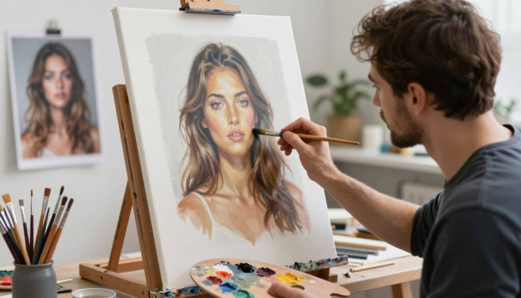 Transform Your Memories Into Stunning Canvas Prints 4 Artist creating a custom oil painting from a photograph