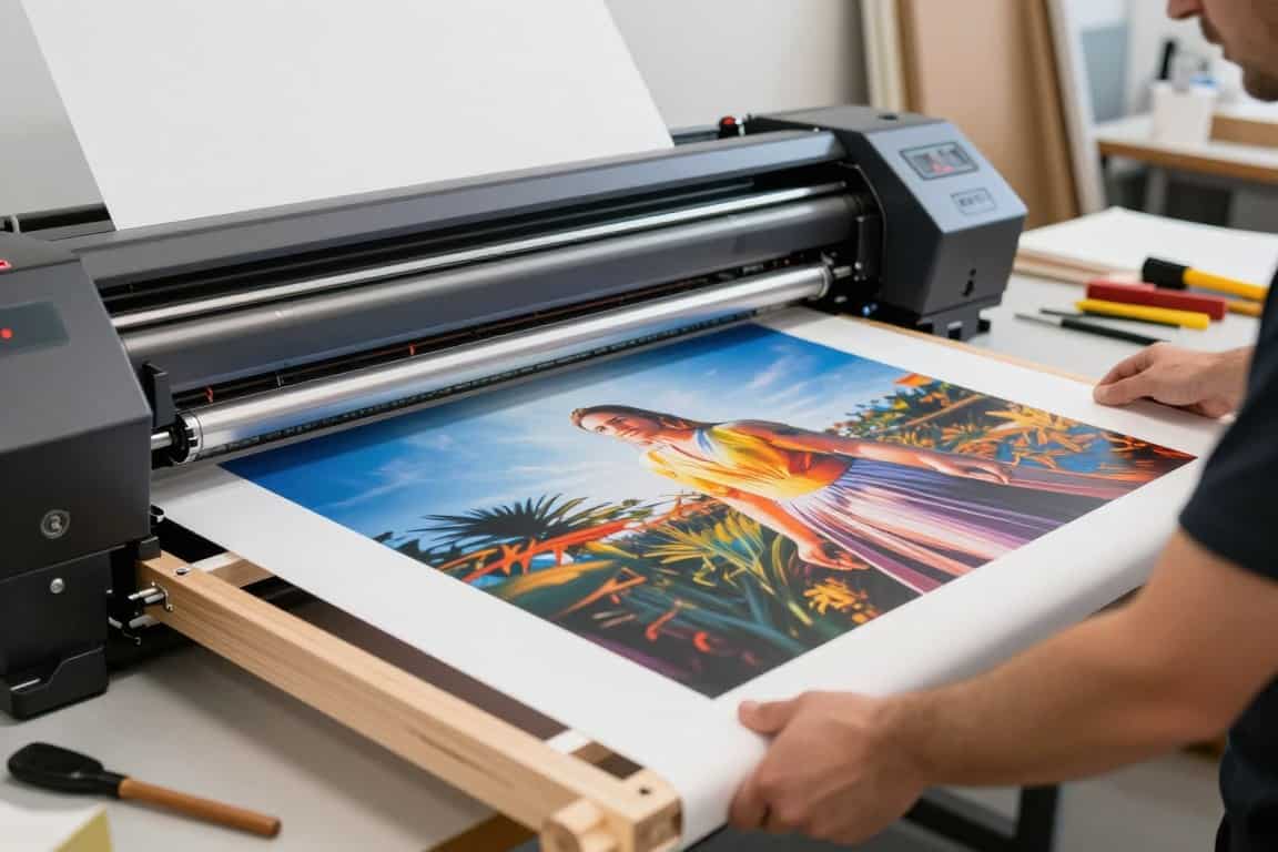Transform Your Memories Into Stunning Canvas Prints 2 Canvas print production process showing printing, stretching and finishing stages