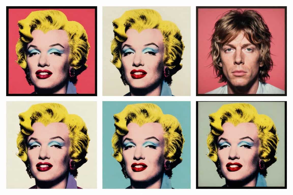 Collection of andy warhol celebrity portrait prints including Marilyn Monroe and Mick Jagger