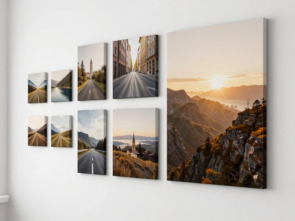 Transform Your Memories Into Stunning Canvas Prints 3 Various canvas print sizes displayed on a wall showing scale and proportion