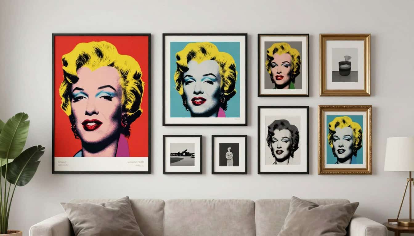 Various size and framing options for andy warhol prints in home settings