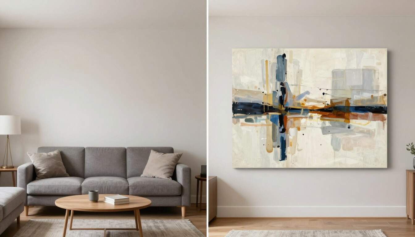 Inexpensive large wall art : Why Poppins Shop is the Best Kept Secret for High-End Wall Art in the USA 16 Before and after living room with large wall art added