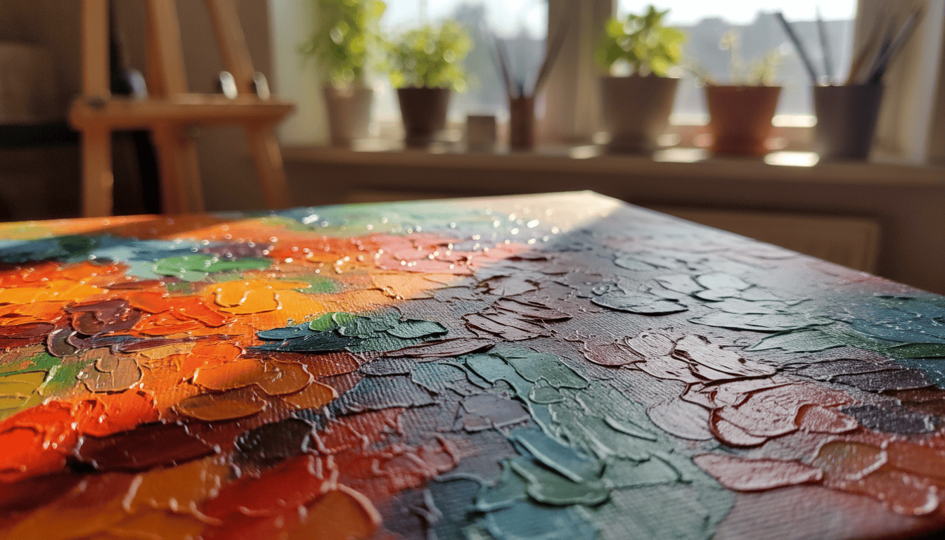Colorful textured canvas art piece for modern interior decoration. Perfect for adding artistic flair.