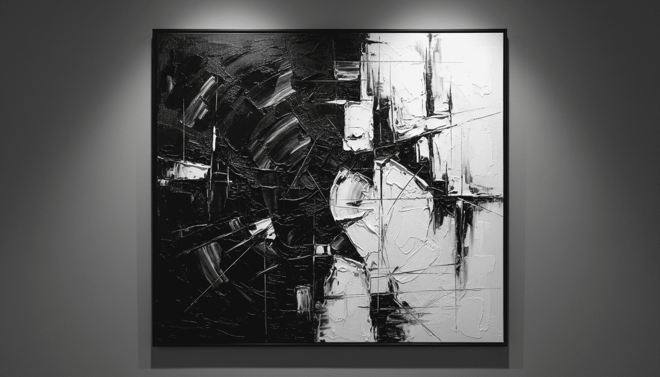 Abstract black and white wall art for modern American home decor.