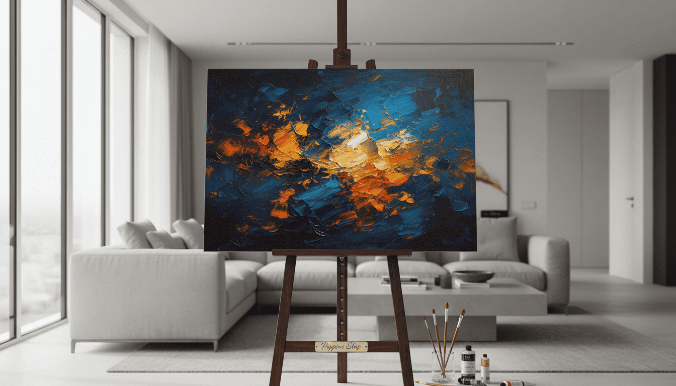 Colorful abstract canvas art piece ideal for modern home interiors and wall decoration.