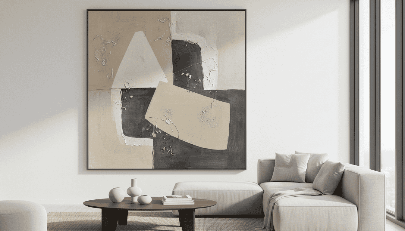 Abstract wall art piece with neutral tones, perfect for modern American interior decor.
