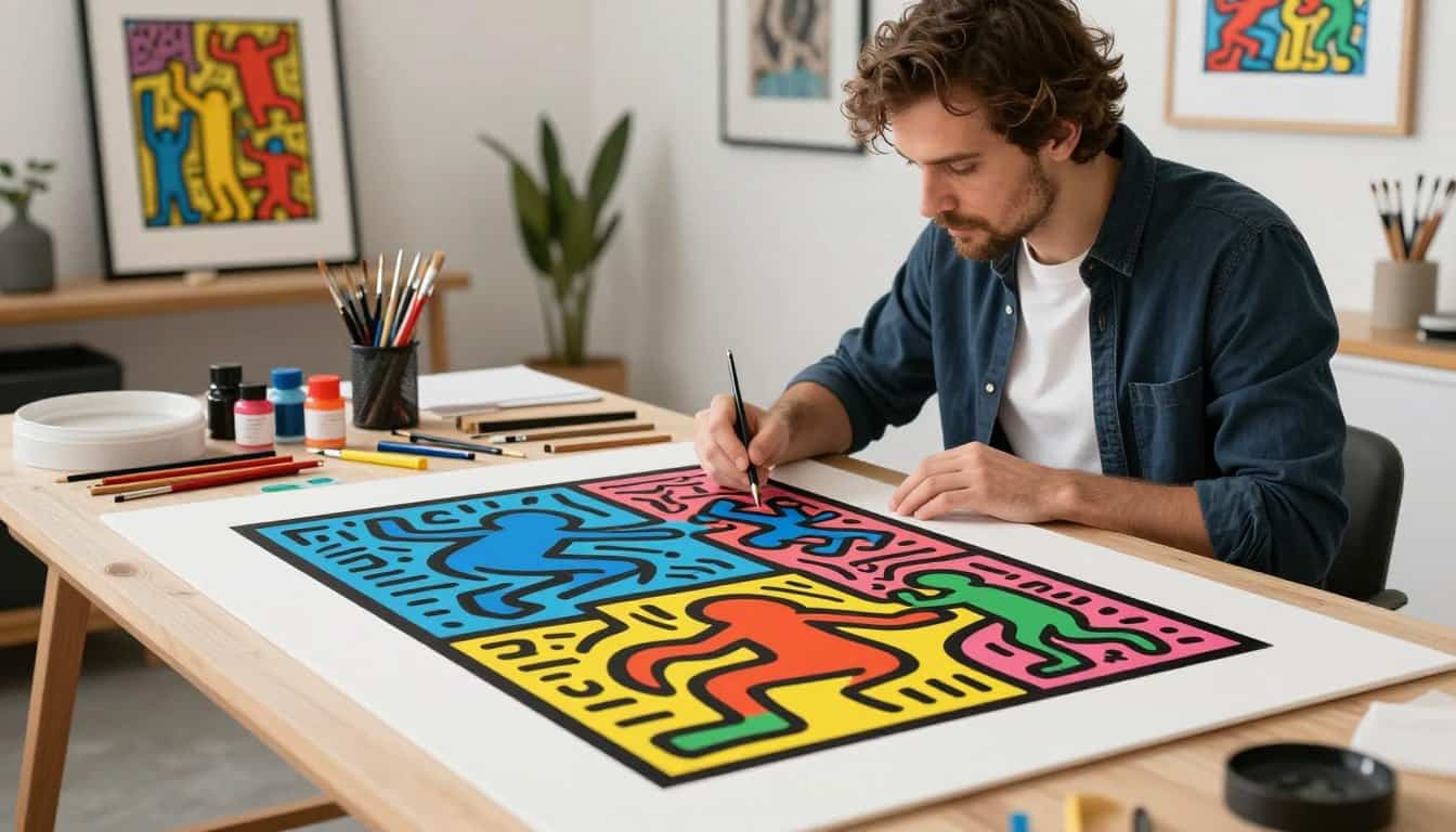 High-quality Keith Haring artwork reproduction by Poppins Shop. Perfect for art lovers and collector.