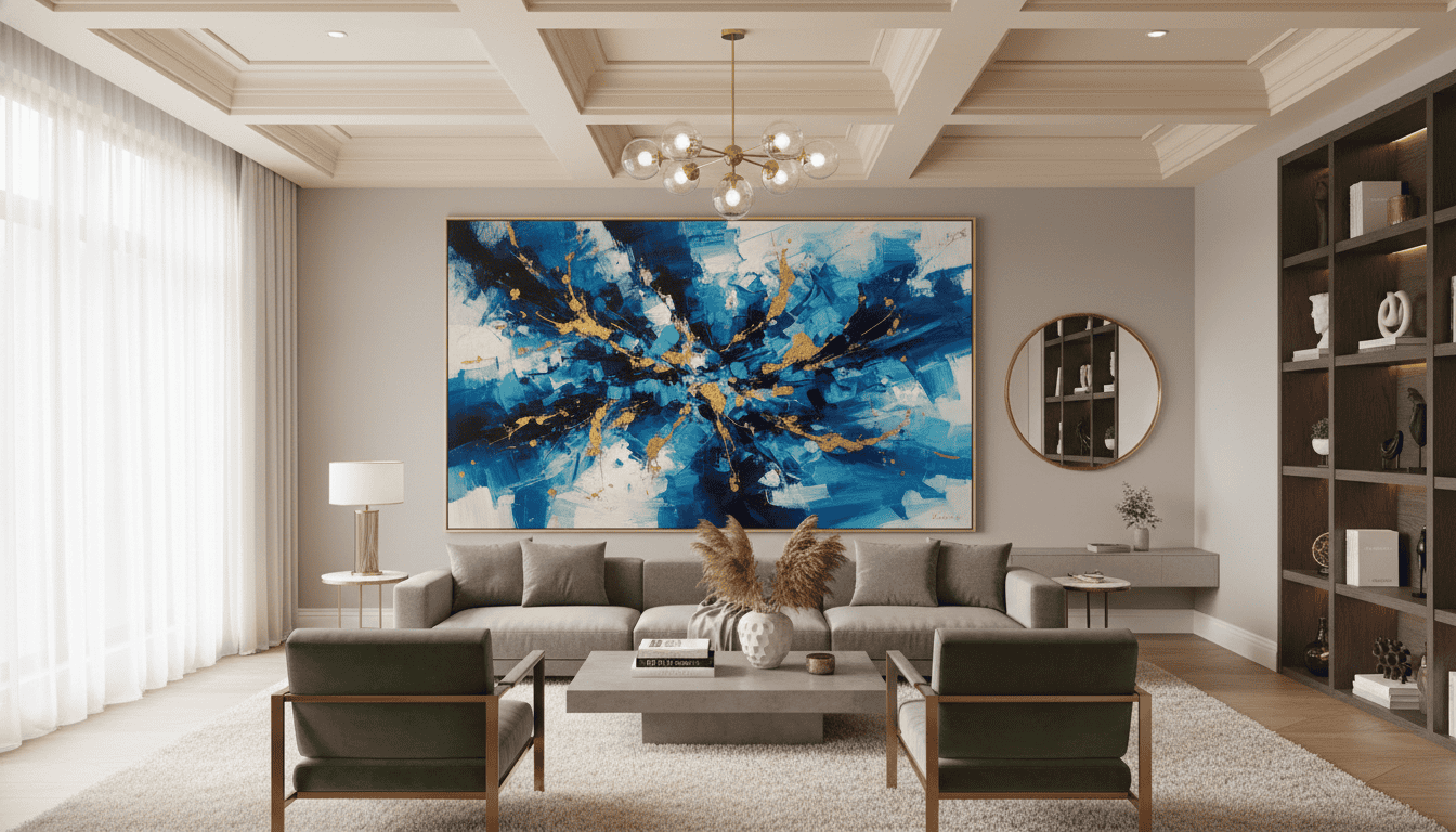 Vibrant blue abstract wall art for modern interior decor.