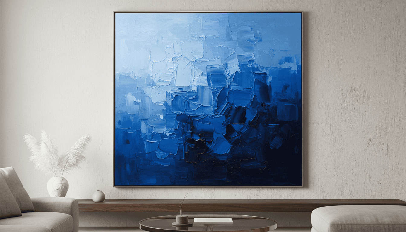 Elegant blue abstract wall art for contemporary American homes in 2026.