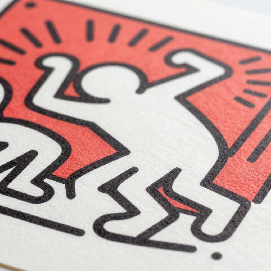 Keith Haring-inspired pop art print with bold lines and vibrant colors, perfect for contemporary hom.