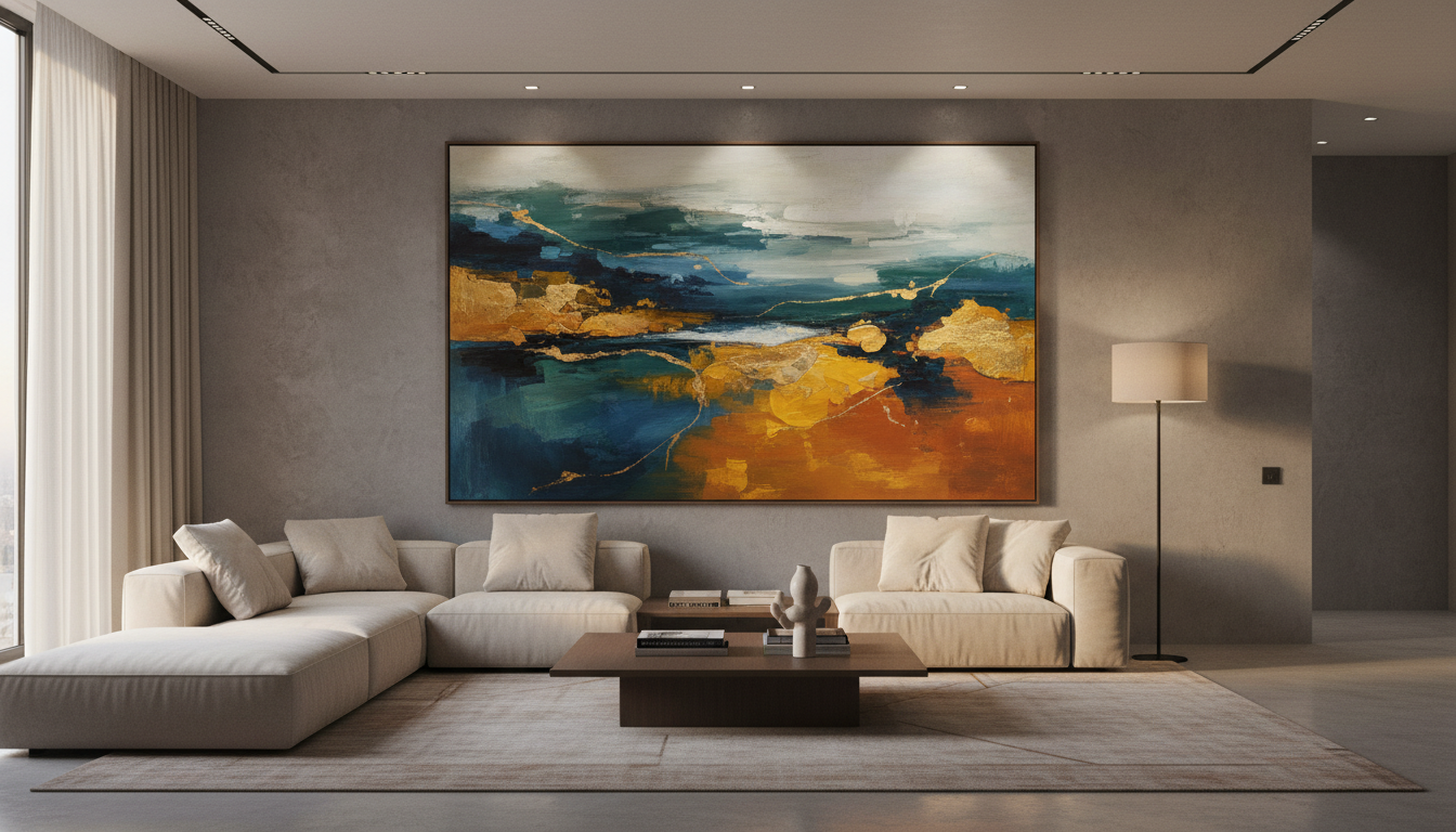 Beautiful finished canvas artwork hanging in modern home interior