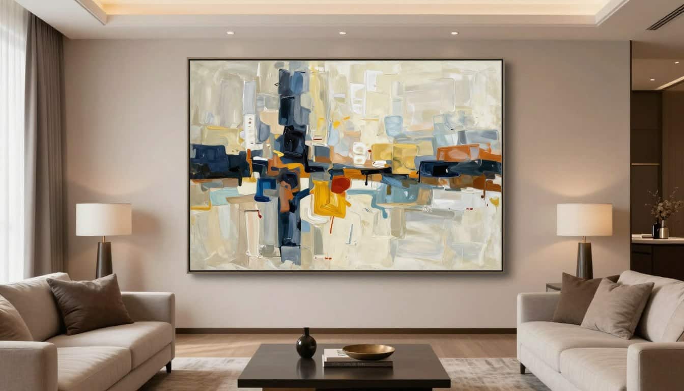 Beautiful living room transformed with inexpensive large wall art