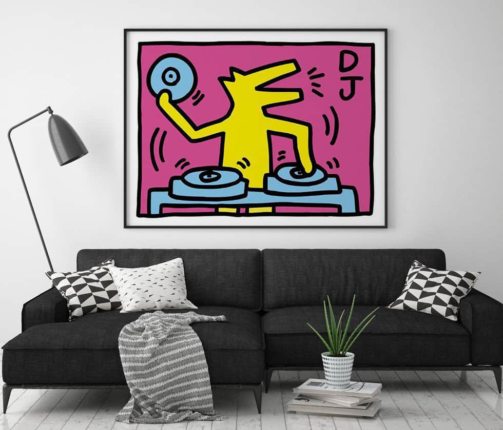 Keith Haring-inspired pop art print for modern home decor.