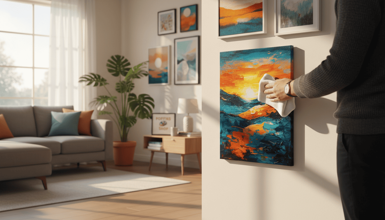 Beautiful abstract canvas art displayed in a cozy living room setting. Perfect for enhancing contemp.