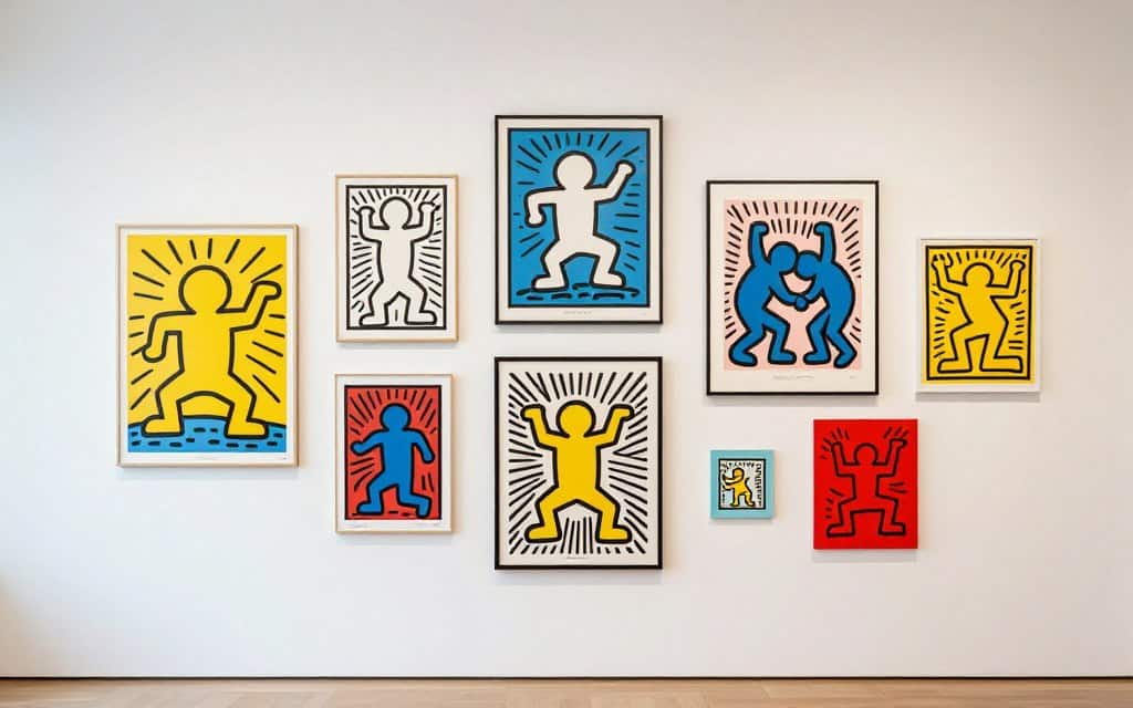 Bright and colorful Keith Haring inspired pop art prints for modern home decor.