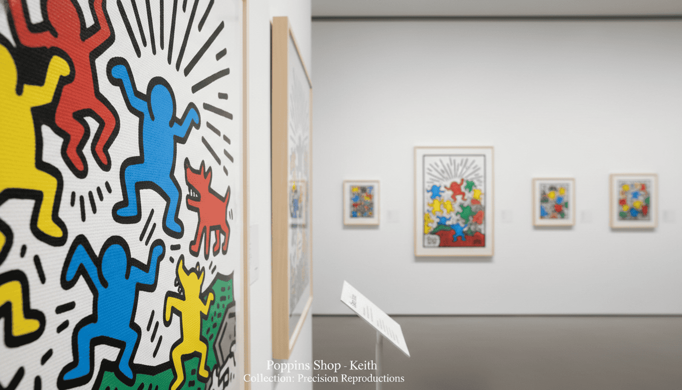 Keith Haring's colorful art reproduction at Poppins Shop.