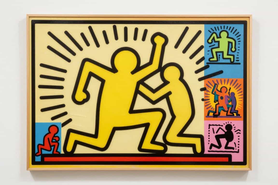 Bold Keith Haring-inspired pop art for modern home decor.