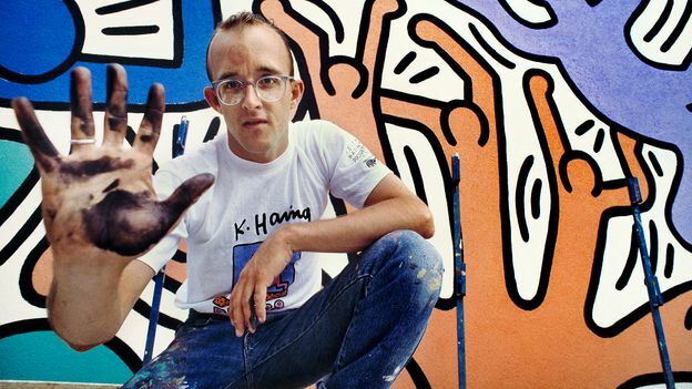 Modern Keith Haring art print featuring vibrant pop art design for home decor.
