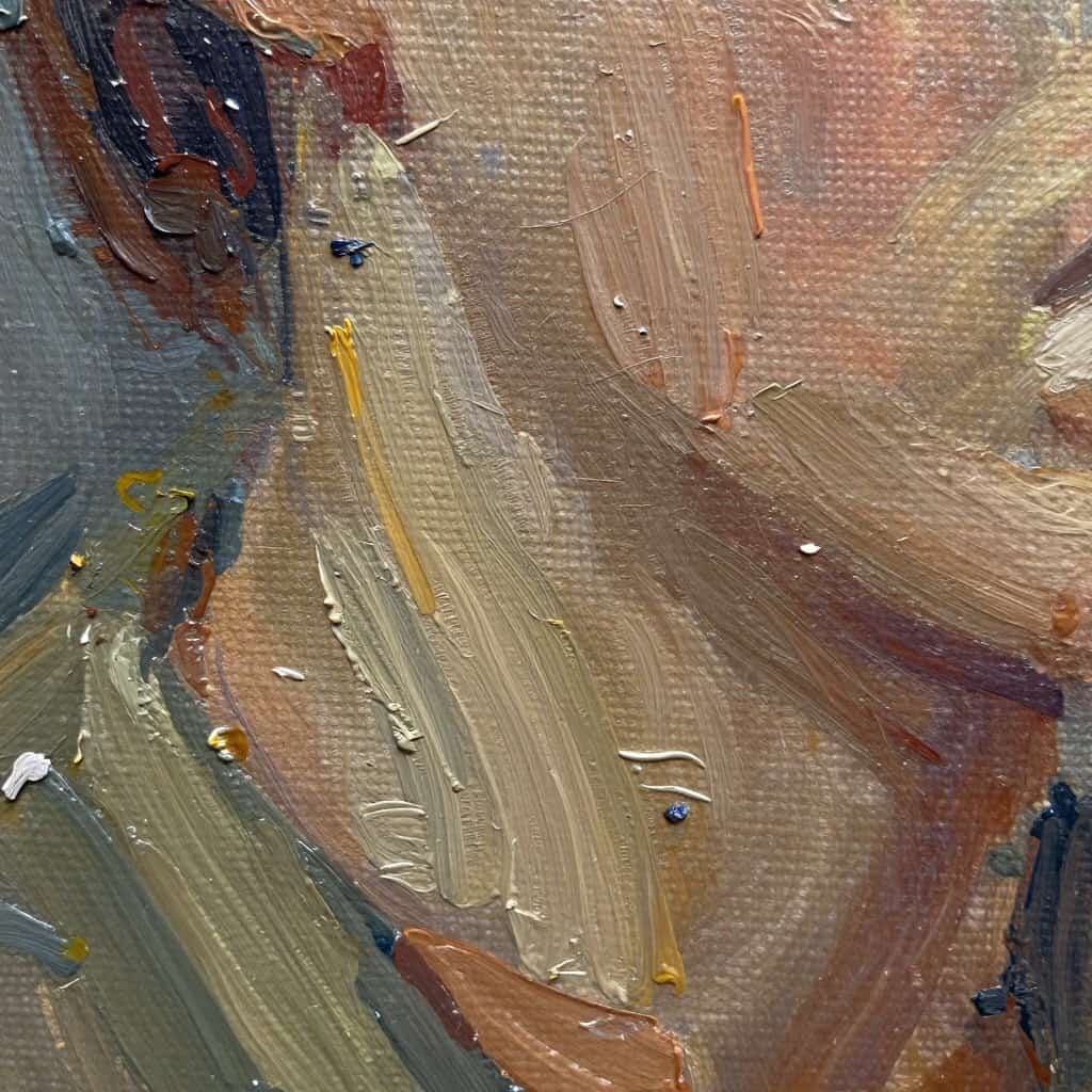 Large affordable wall art hand-painted canvas close-up showing texture